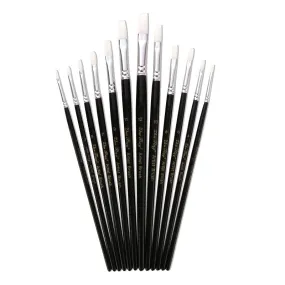 12 PCs Black Stick Rush Watercolor White Nylon Hair Brush Art