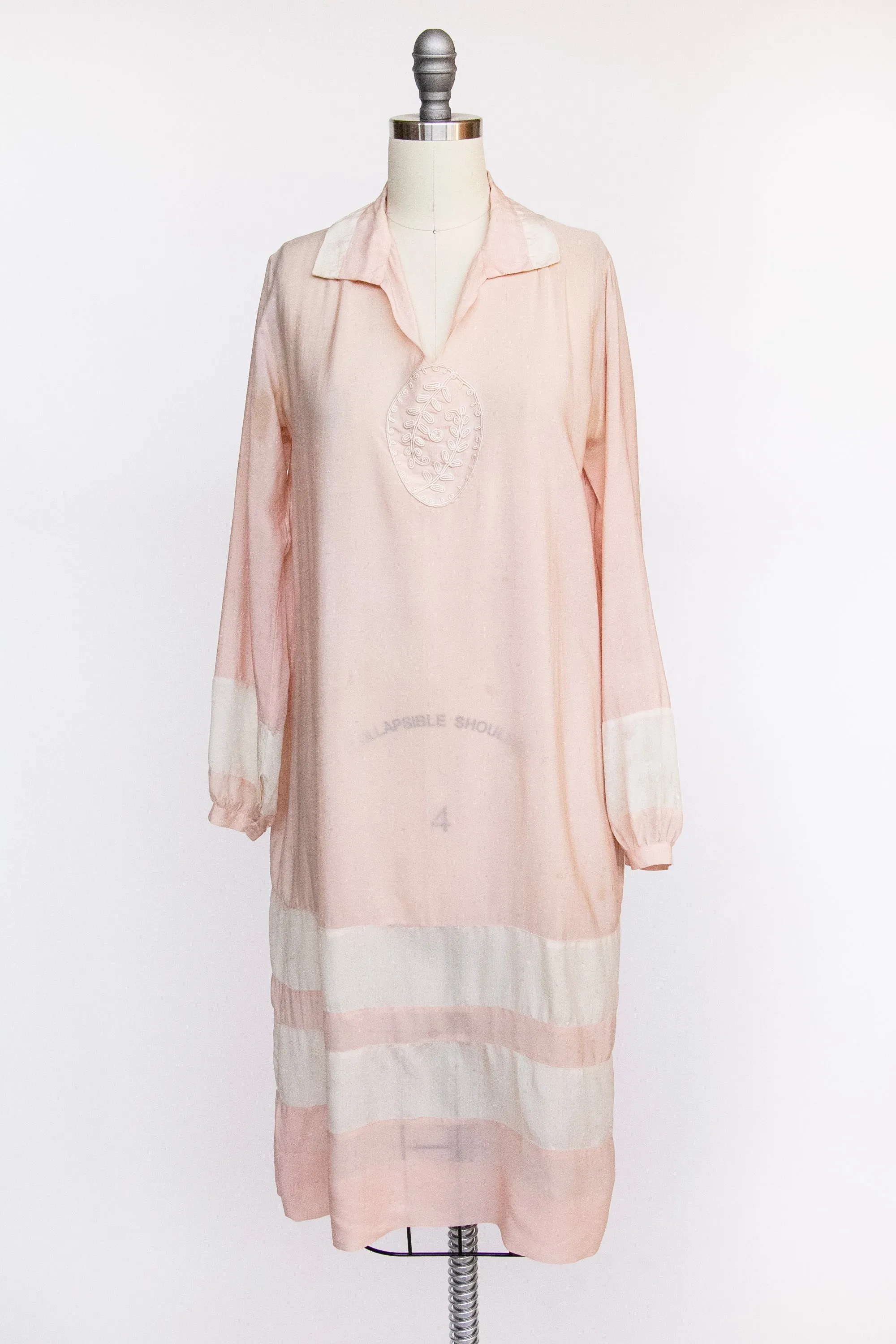 1920s Antique Dress Striped Silk Pink S