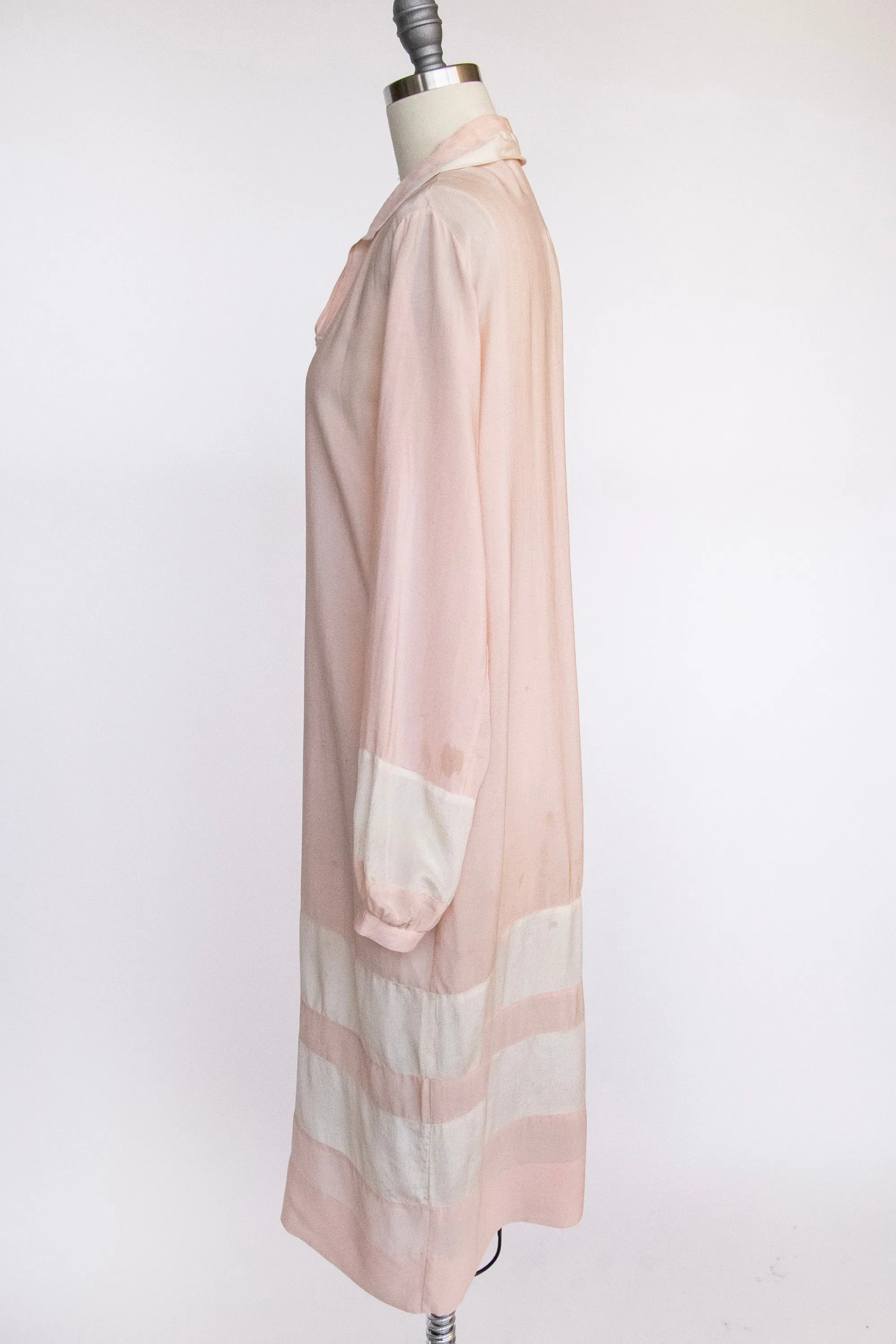 1920s Antique Dress Striped Silk Pink S