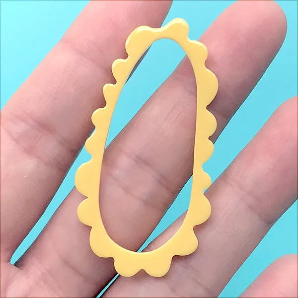 Acrylic Deco Frame for UV Resin Filling | Irregular Oval Charm | Retro Geometry Open Bezel (1 Piece / Yellow / 26mm x 50mm)