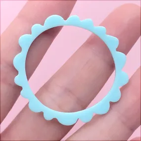 Acrylic Open Bezel for UV Resin Filling | Irregular Ring Charm | Round Deco Frame | Kawaii Retro Jewelry DIY (1 Piece / Blue / 39mm)