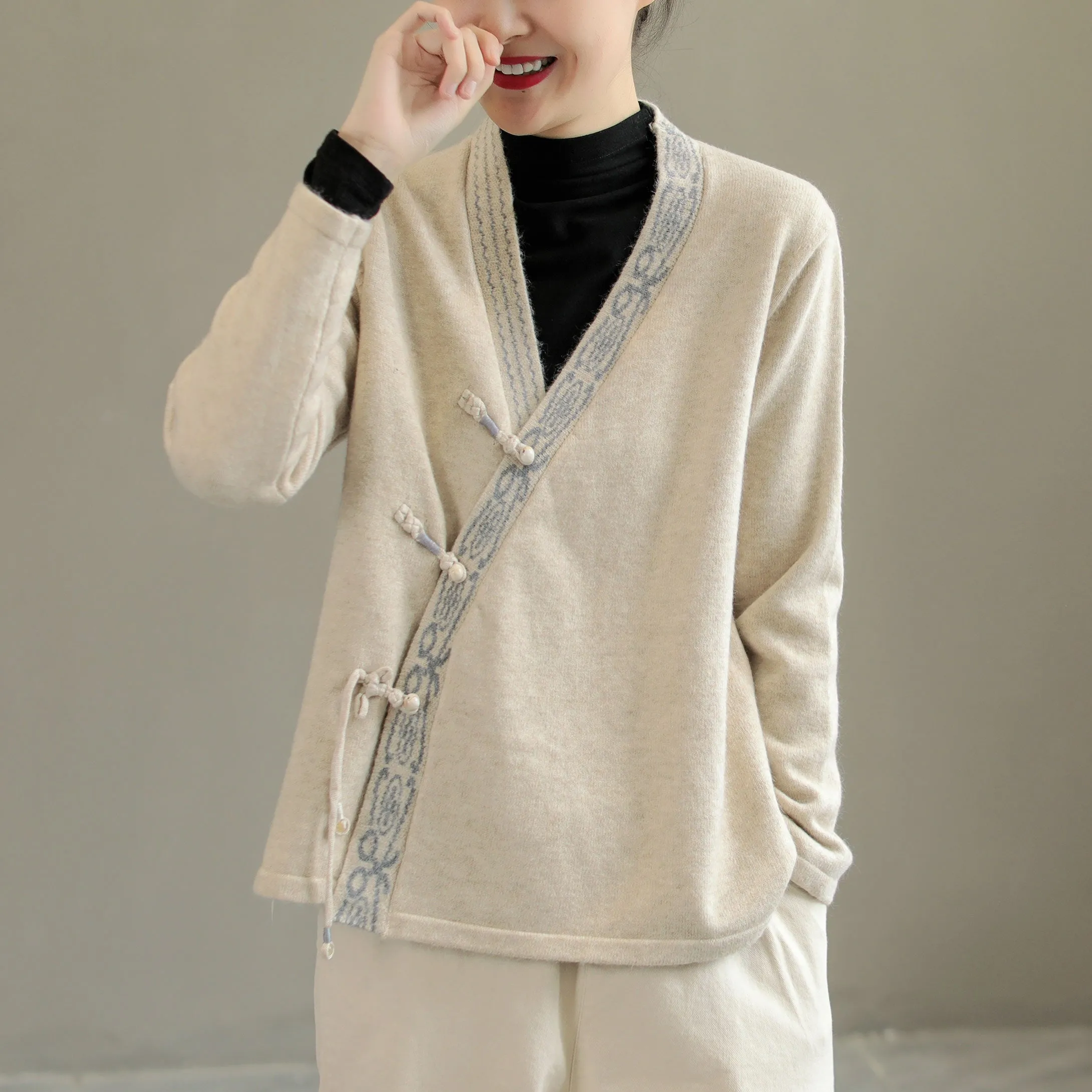 Autumn Retro Irregular Knitted Jacket For Women