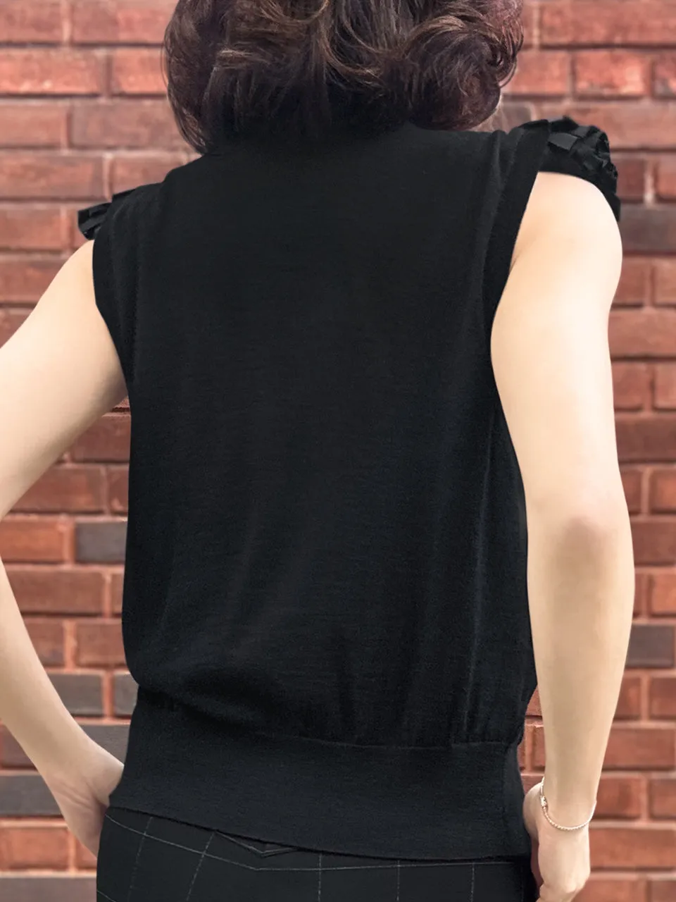 Black Layered Ruffle Collared Cashmere Woollen Knit Top