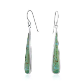 Boho Gemstones Elongated Teardrop Dangle Western Earrings .925 Silver