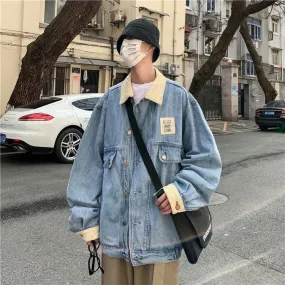 Bonsir 90s fashion men American Retro Denim Coat for Boys Spring and Autumn New Loose All-Match Fashion Handsome Casual Workwear Jacket