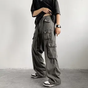 Bonsir 90s fashion men Multi-Pocket Overalls Men's Original American High Street Retro Hip Hop Ruan Handsome Japanese Straight Casual Pants Fashion