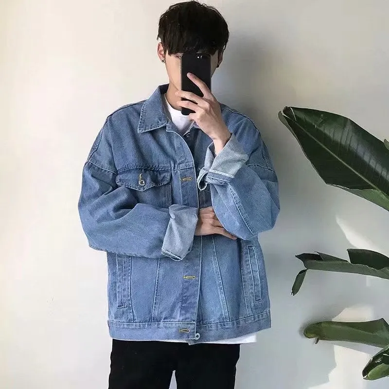 Bonsir 90s fashion men Spring and Autumn New Japanese Men's Denim Jacket Loose High Street Handsome Casual Suit Boys Workwear Lapel Jacket