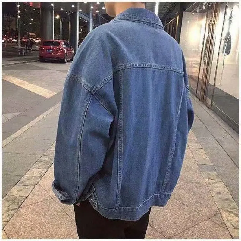 Bonsir 90s fashion men Spring and Autumn New Japanese Men's Denim Jacket Loose High Street Handsome Casual Suit Boys Workwear Lapel Jacket