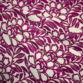 Botanical Floral Outline Silk Blend Jacquard Cream/Magenta