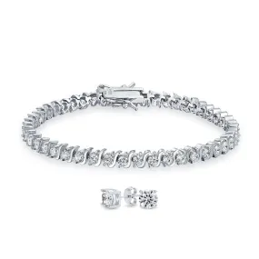 Bridal Wave S Link AAA CZ Solitaire Tennis Bracelet Sterling Silver 7"