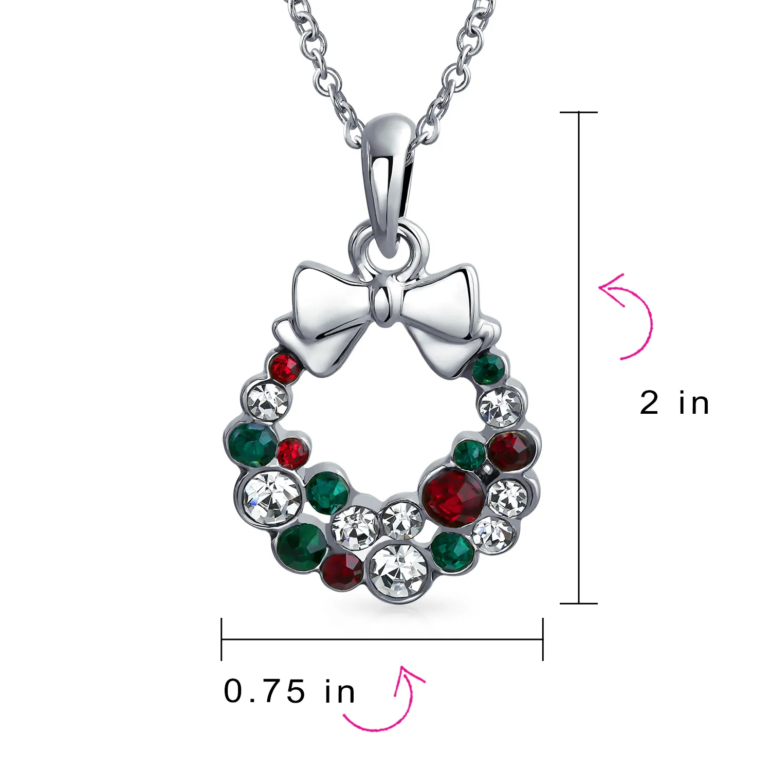 Christmas Jewelry Set Bow Red Green White Crystal Wreath Stud Earrings Pendant