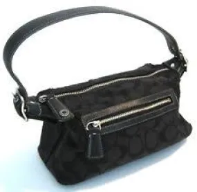 COACH 6044 Jacquard Signature Shoulder Bag Blutch Baguette Purse BLACK S