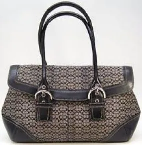 COACH 7080 VACHETTA Jacquard Hobo Handbag Satchel TOTE BLACK Leather