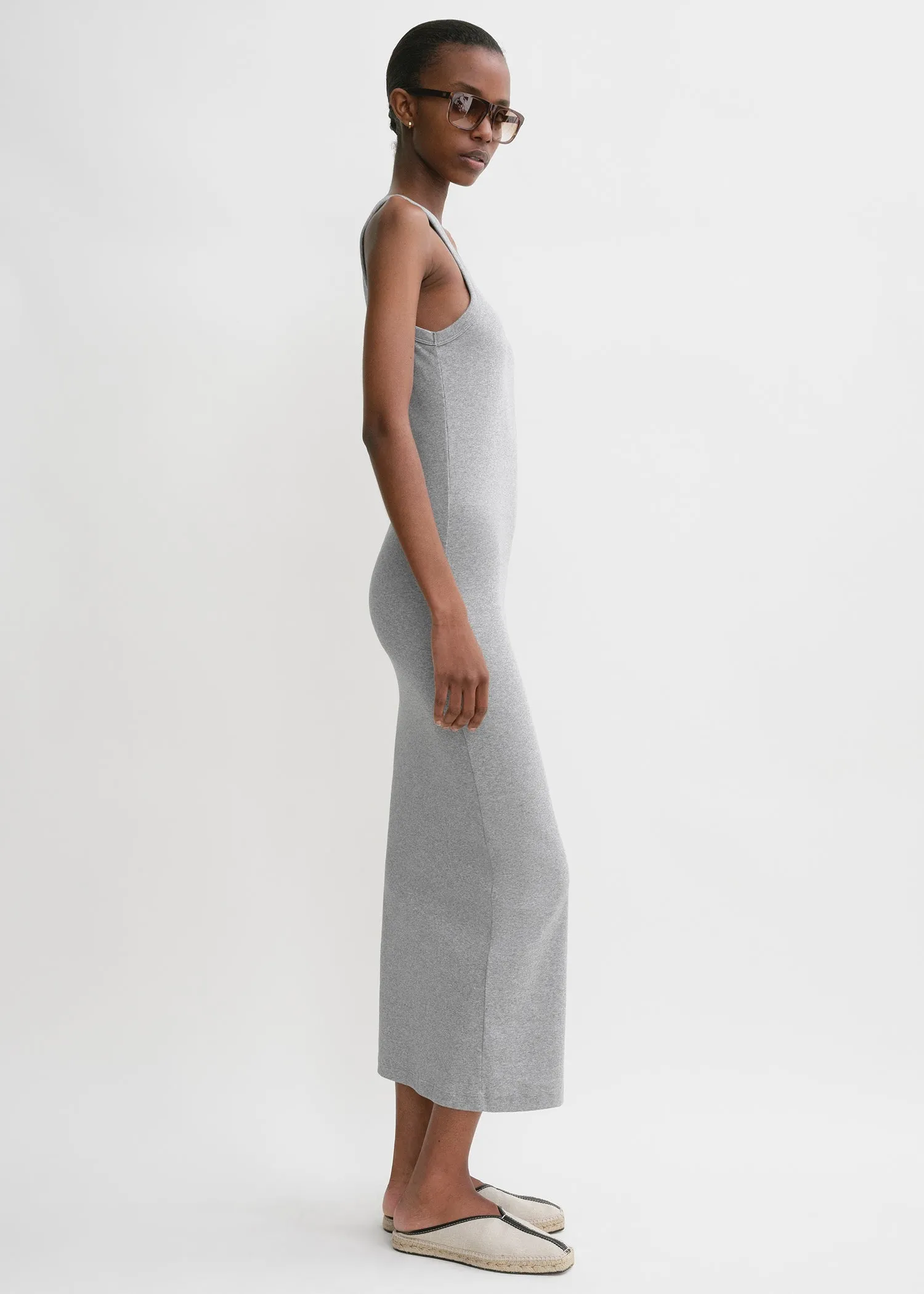 Curved rib tank dress grey melange