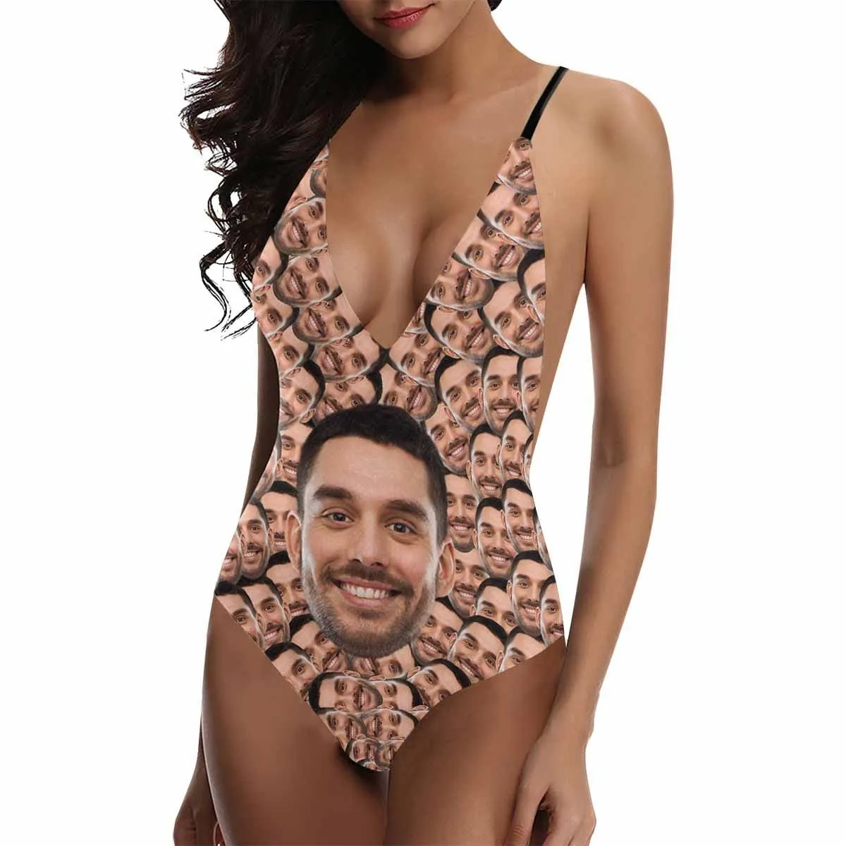 Custom Boyfriend Face Smash Swimsuit Personalized Women's One-Piece Bathing Suit Honeymoons Birthday Gift