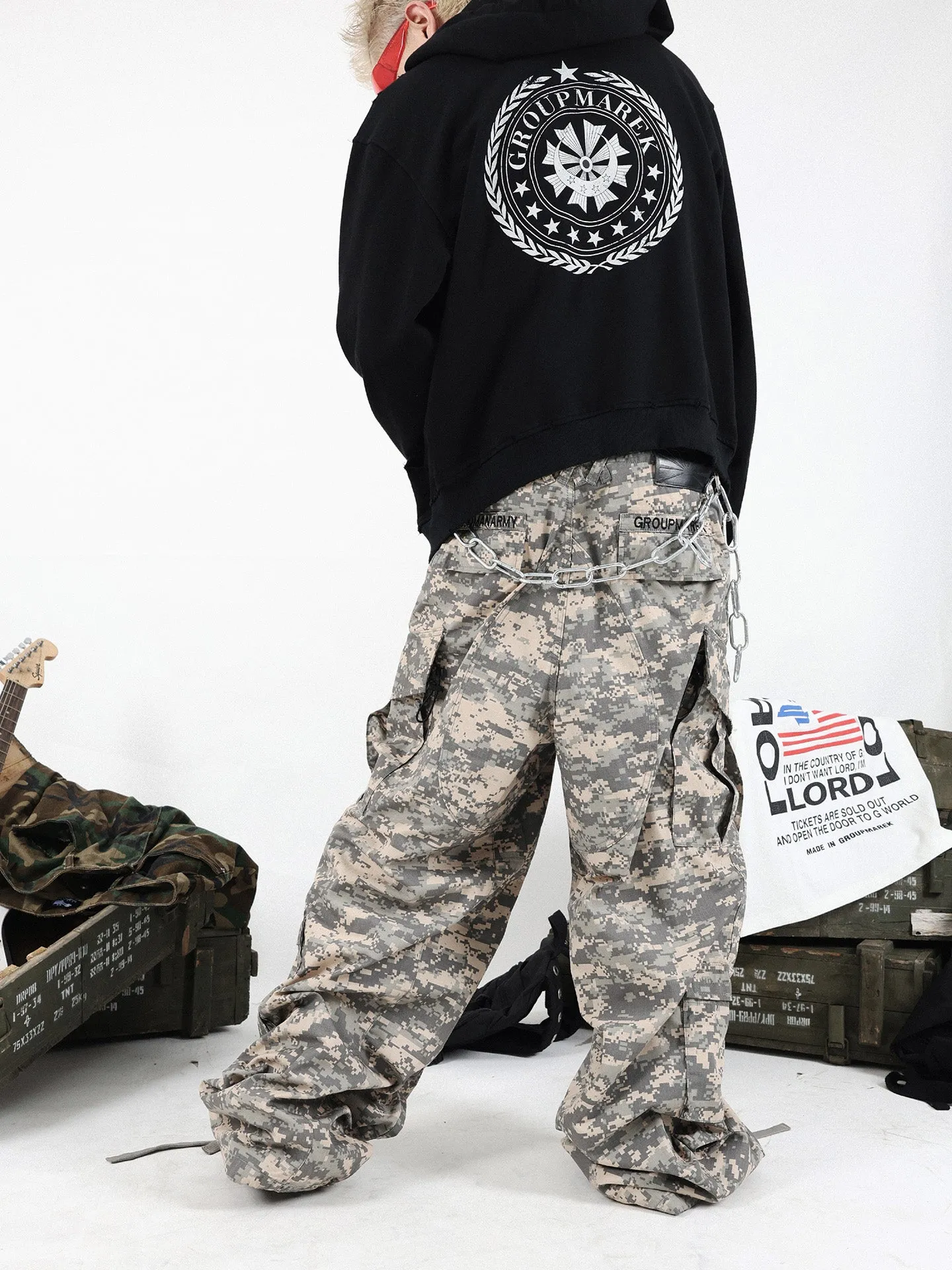 Digital Camouflage Adjustable Drawstring Baggy Pants