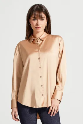 FLOWY SATIN BUTTON-UP SHIRT-Beige