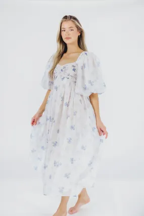 Harlow Maxi Dress in Muted Blue Floral - Bump Friendly & Inclusive Sizing (S-3XL)