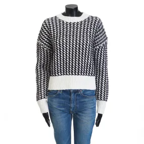 Knitted Mesh Sweater In White & Black Wool Blend