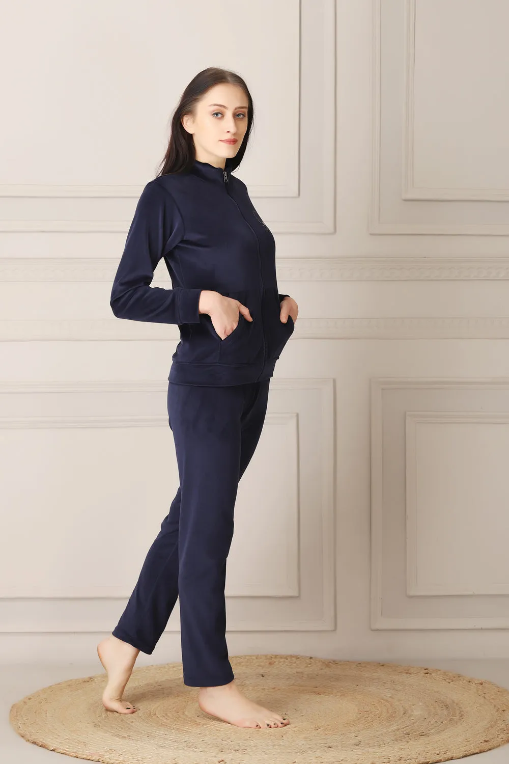 Navy Blue Super Soft Velvet Track suit