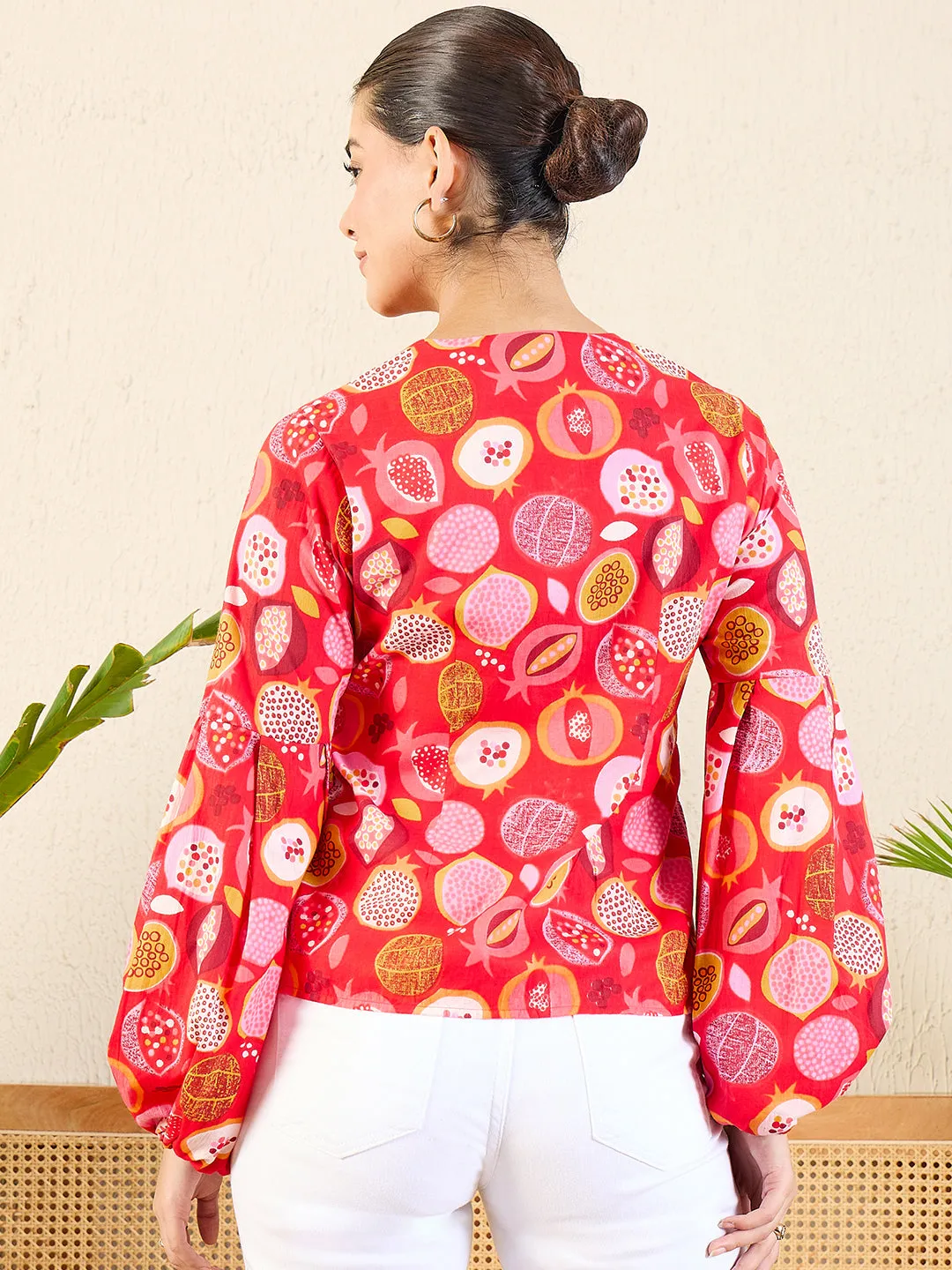 Printed Cotton Shirt with Balloon Sleeves