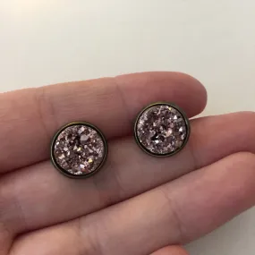 Rose Gold Bronzed Rosa Druzy 12mm Earrings