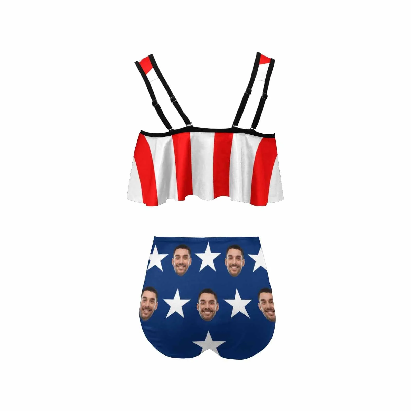 #Ruffle Tankini #4th of July #Plus Size Up 5XL Custom Face American Flag Ruffle Tankini Swimsuit Personalized Women's Two Piece Bathing Suit Summer Set Beach Pool Outfits