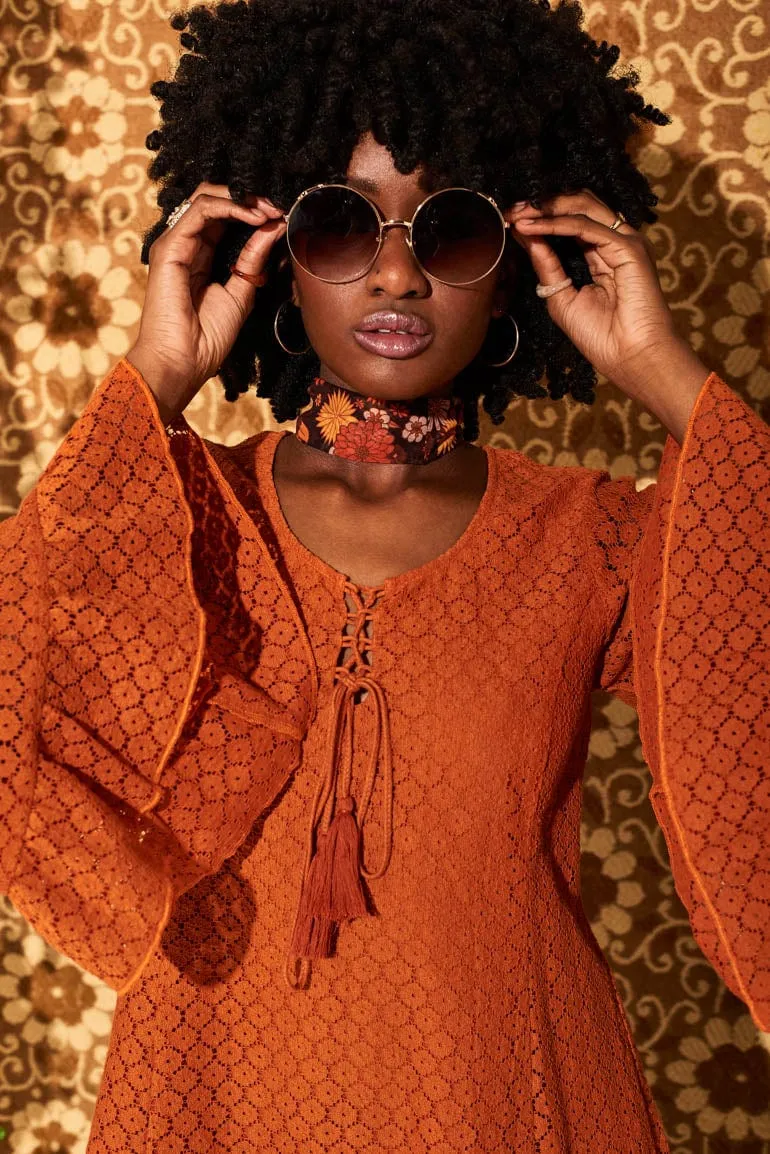 Shake n' Boogie Orange Angel Sleeve Lace Mini Dress