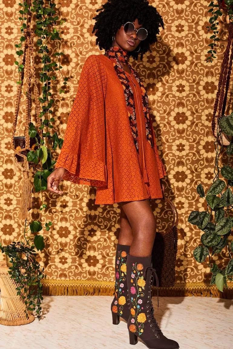 Shake n' Boogie Orange Angel Sleeve Lace Mini Dress