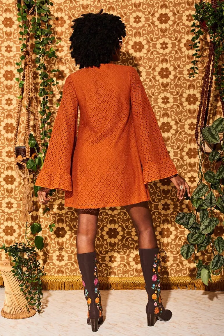 Shake n' Boogie Orange Angel Sleeve Lace Mini Dress