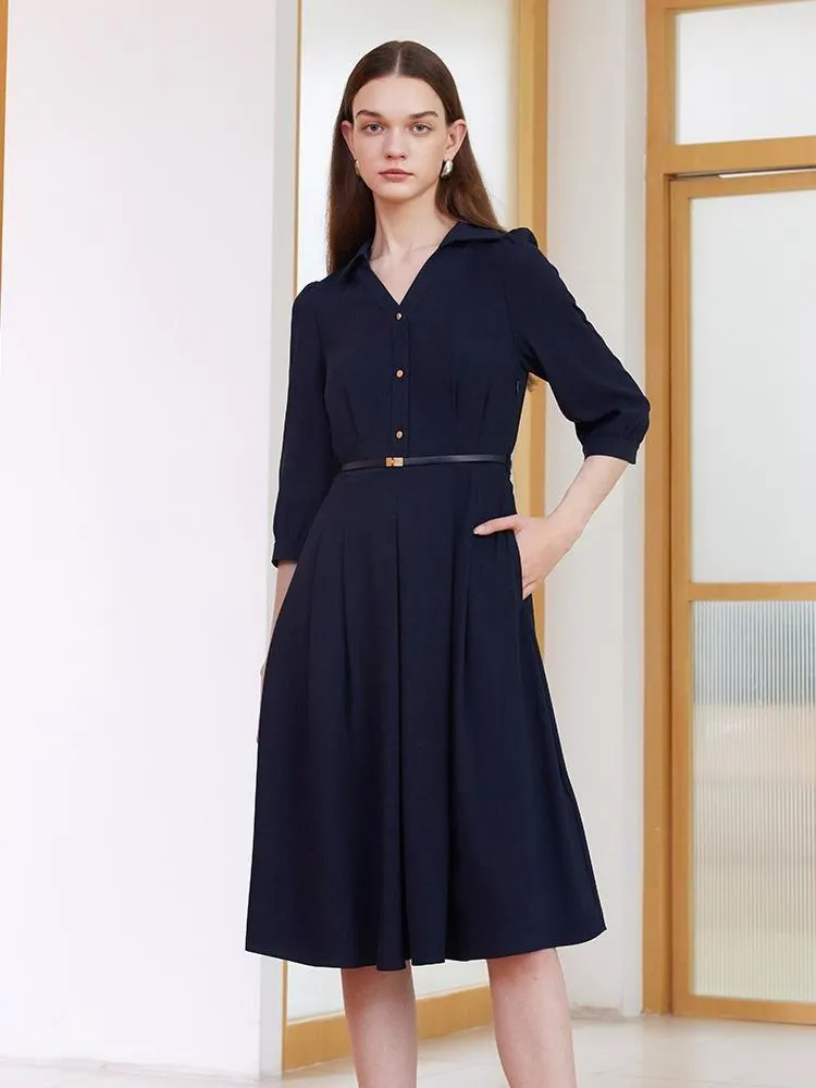 V-neck Midi Dress With Belt