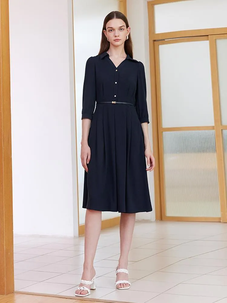 V-neck Midi Dress With Belt