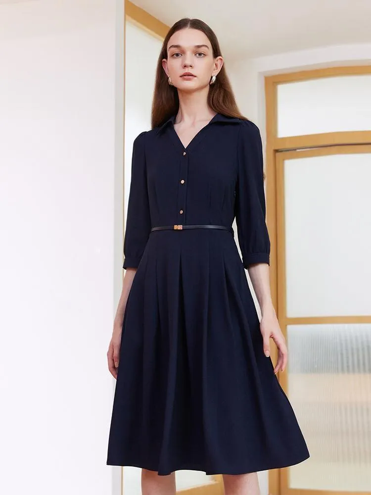 V-neck Midi Dress With Belt