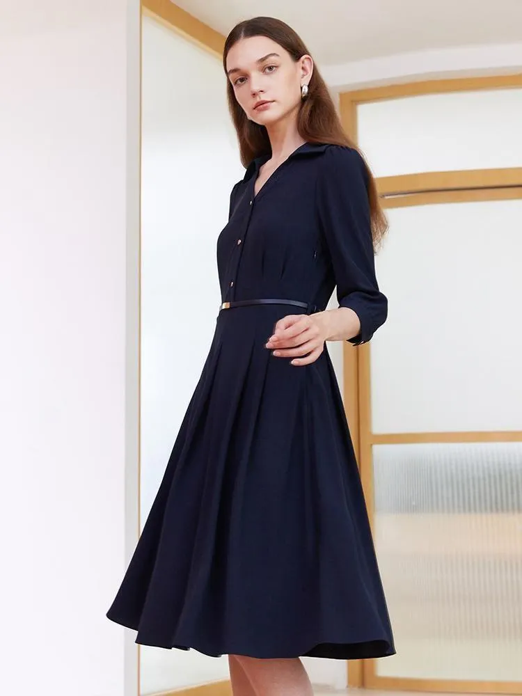 V-neck Midi Dress With Belt